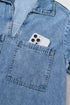 Blue Short Sleeve Collared Patched Pocket Denim Mini Dress